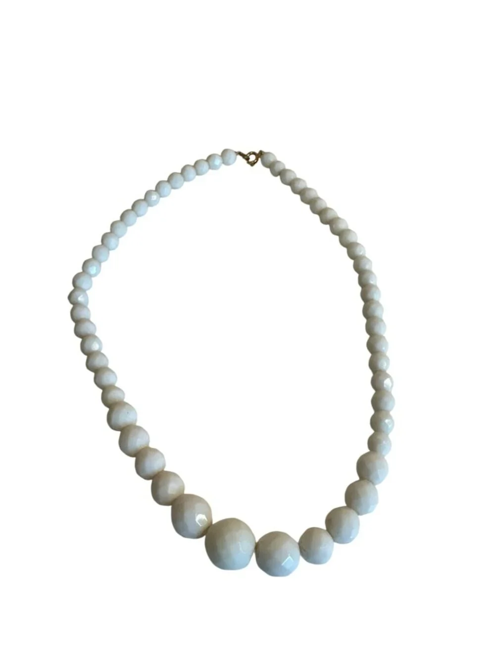 White Beaded Necklace Faceted Round Bead Graduated Elegant 18